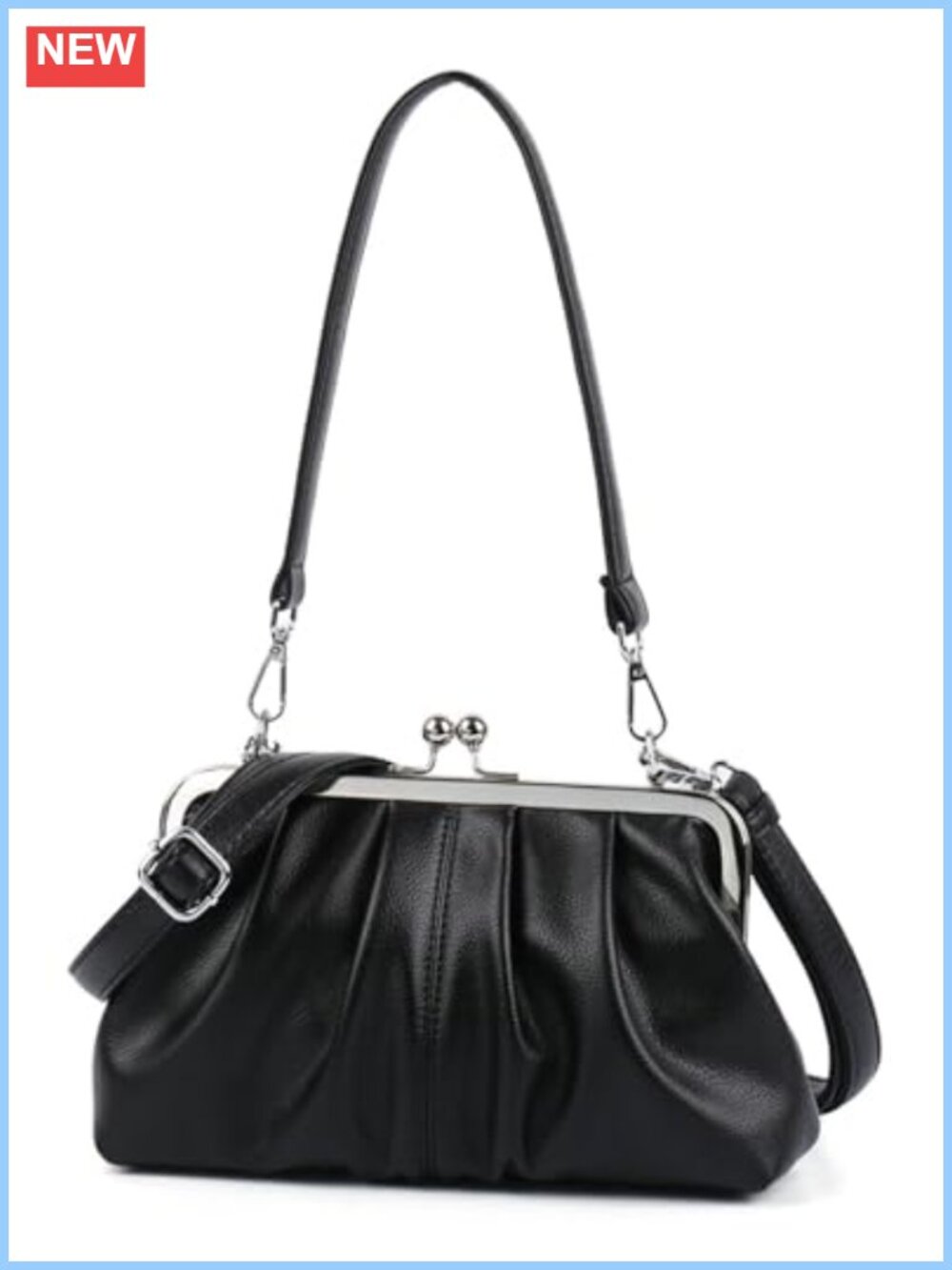 PU Leather Kiss Lock Hobo Crossbody Bag Slouchy Shoulder Purse